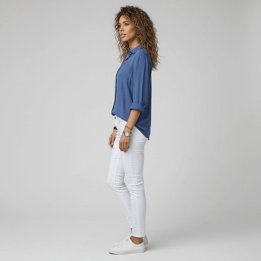 Maeve™ | Camisa blanca de manga larga con cuello clásico