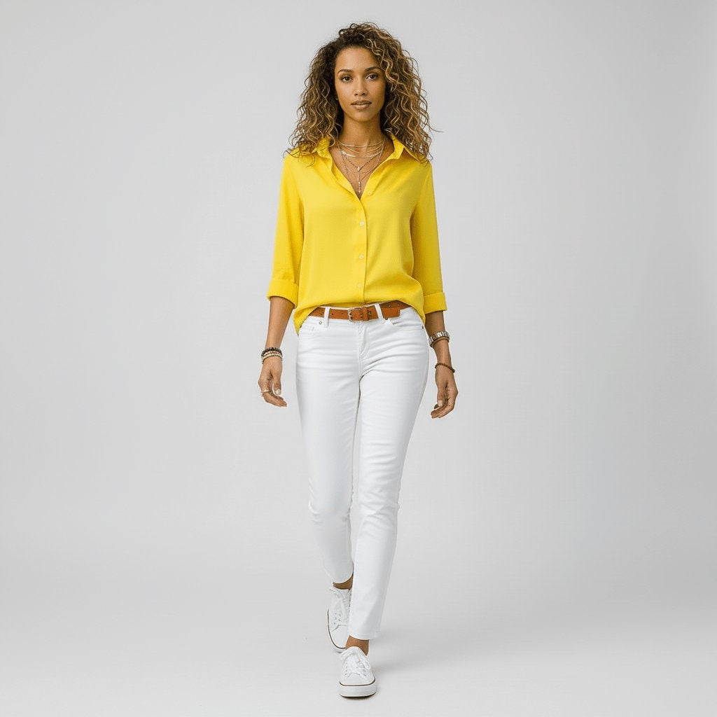 Maeve™ | Camisa blanca de manga larga con cuello clásico