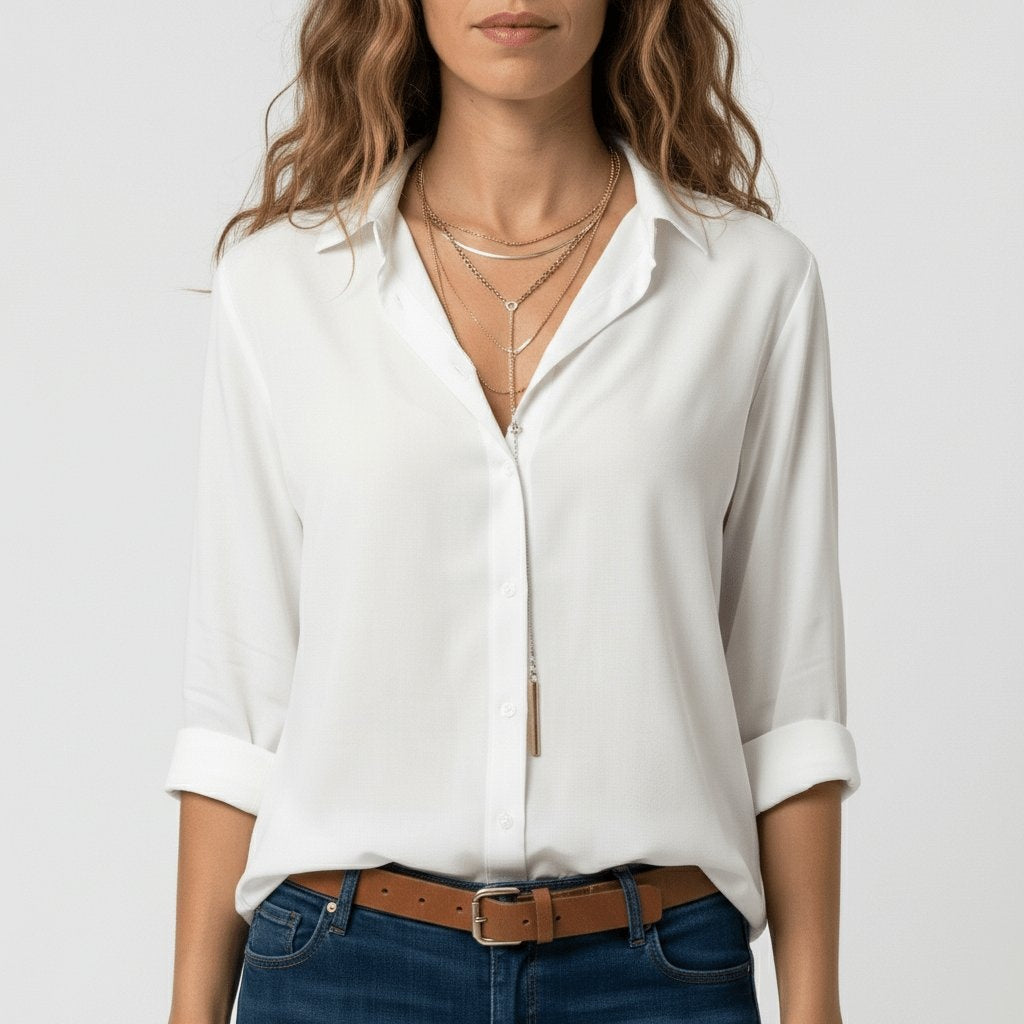 Maeve™ | Camisa blanca de manga larga con cuello clásico