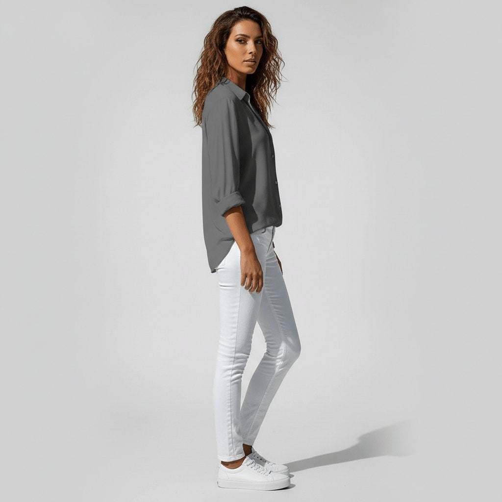 Maeve™ | Camisa blanca de manga larga con cuello clásico