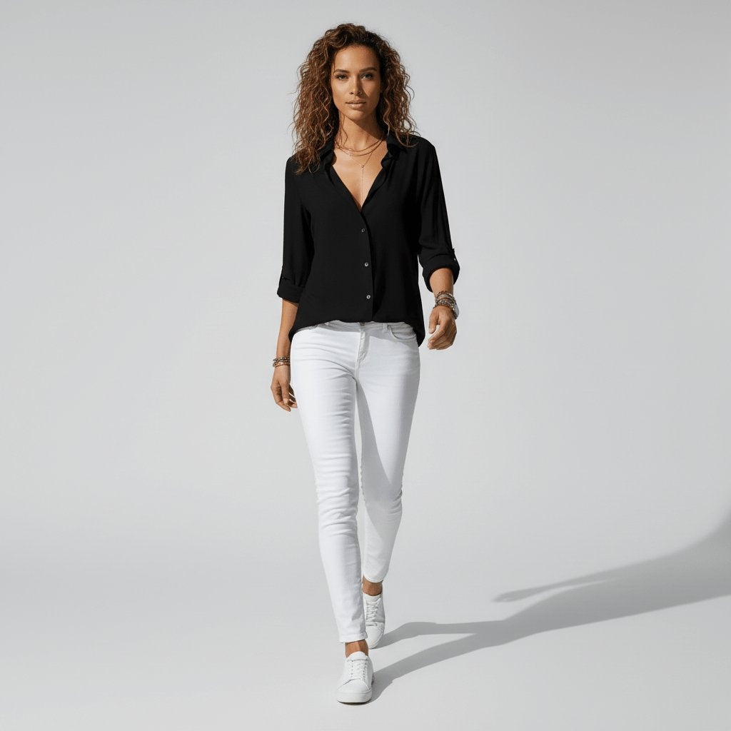Maeve™ | Camisa blanca de manga larga con cuello clásico