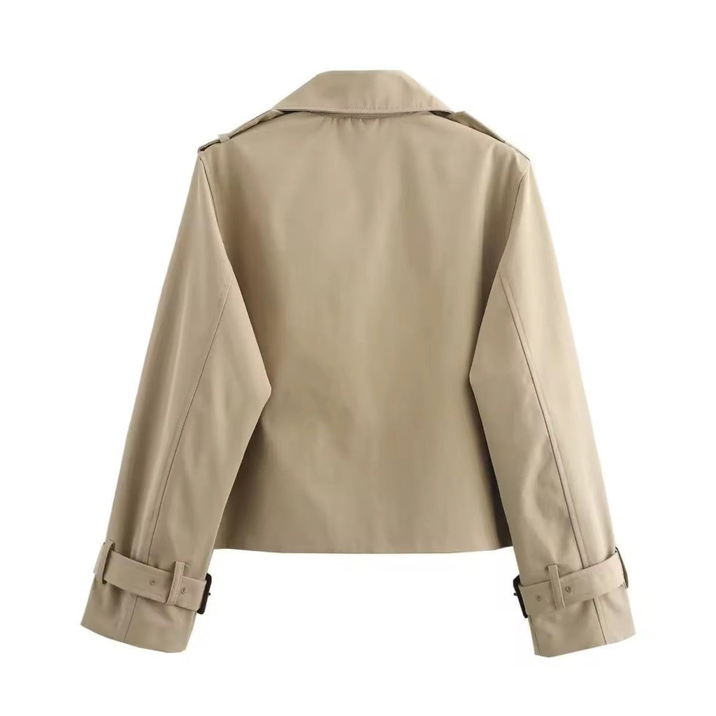 Lily™ | Gabardina corta cruzada con puños de hebilla