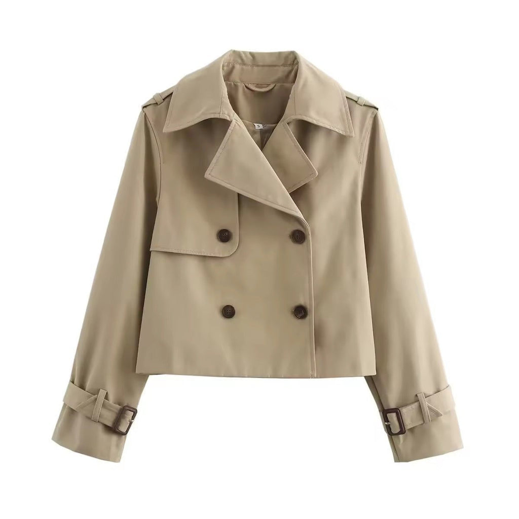 Lily™ | Gabardina corta cruzada con puños de hebilla