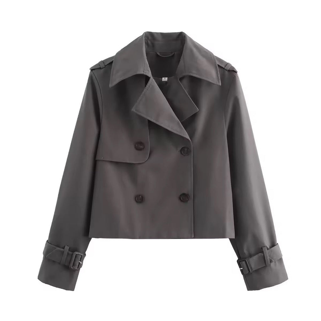 Lily™ | Gabardina corta cruzada con puños de hebilla
