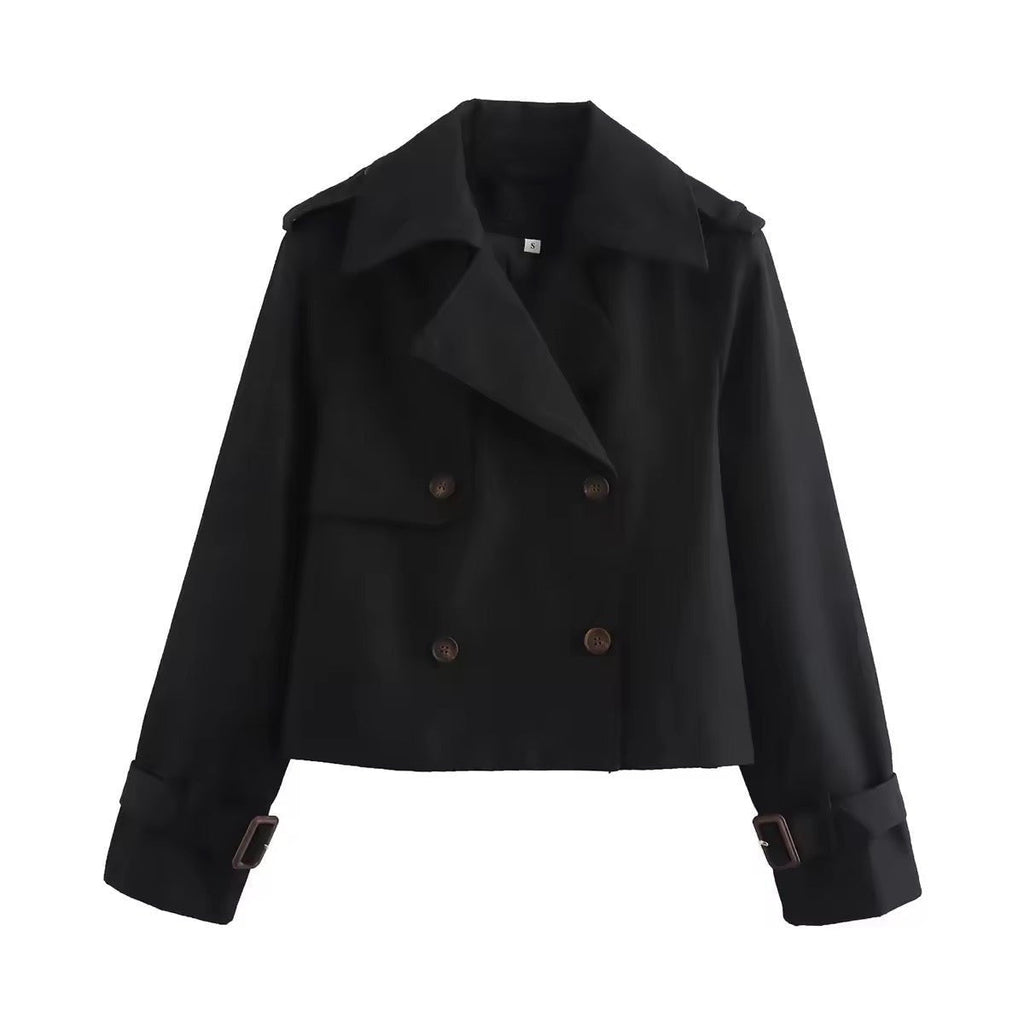 Lily™ | Gabardina corta cruzada con puños de hebilla