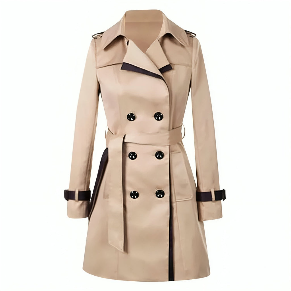 Camille™ | Gabardina cruzada con cuello de solapas y ribetes en contraste