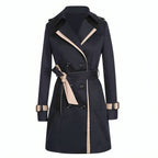 Camille™ | Gabardina cruzada con cuello de solapas y ribetes en contraste