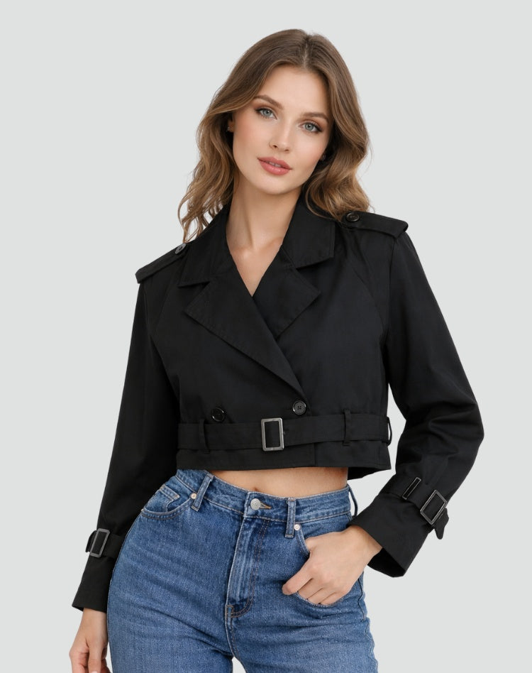 Reagan™ | Gabardina corta cruzada con cinturón