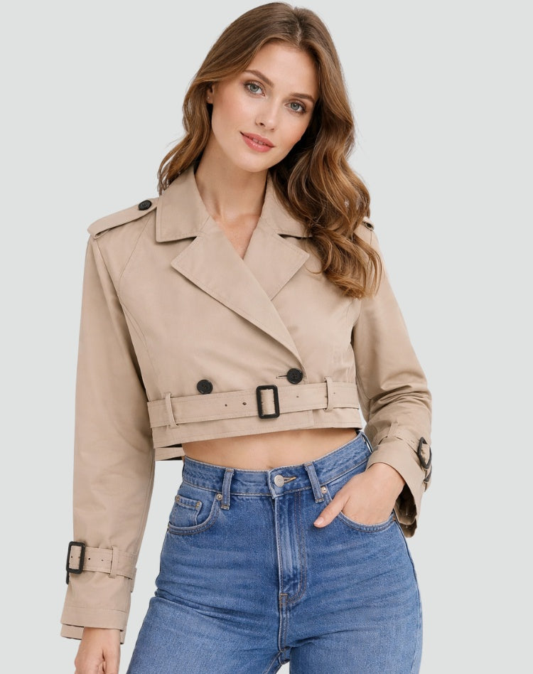 Reagan™ | Gabardina corta cruzada con cinturón