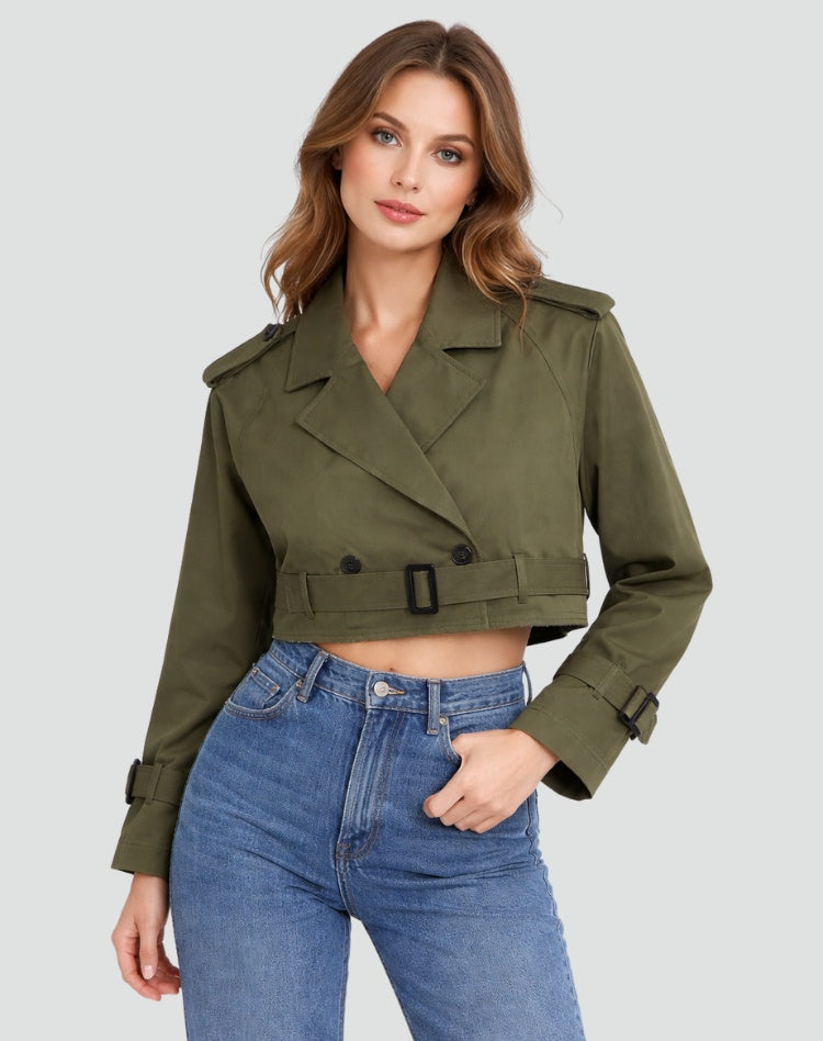 Reagan™ | Gabardina corta cruzada con cinturón