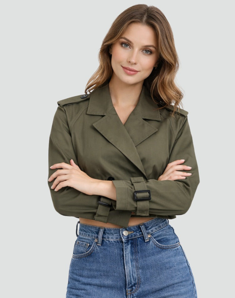 Reagan™ | Gabardina corta cruzada con cinturón
