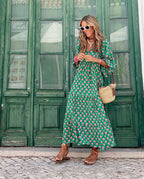 Juliana™ | Vestido largo de lunares con manga larga