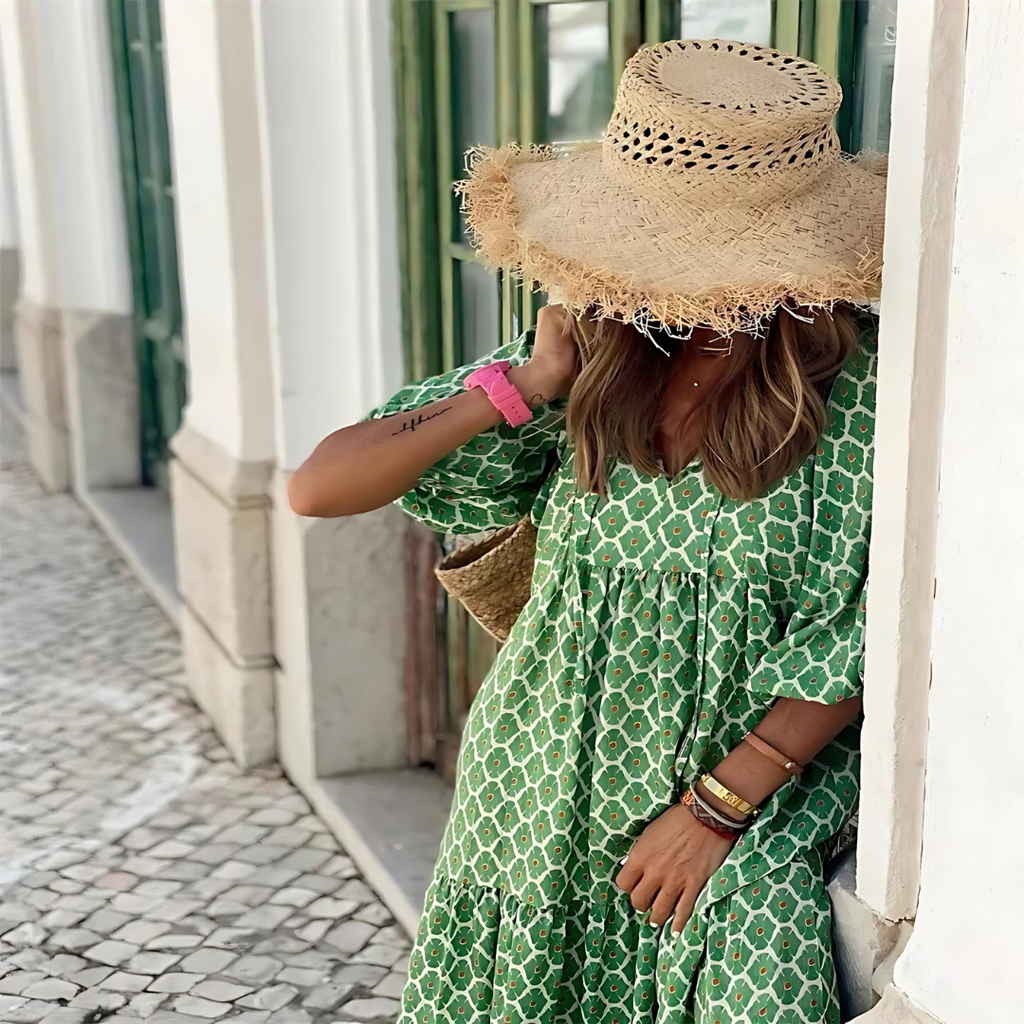 Juliana™ | Vestido largo de lunares con manga larga