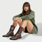 Elena™ | Botas de piel con cordones de caña media y puntera reforzada