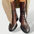 Elena™ | Botas de piel con cordones de caña media y puntera reforzada