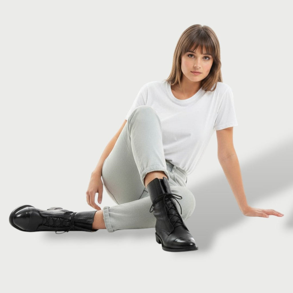 Elena™ | Botas de piel con cordones de caña media y puntera reforzada