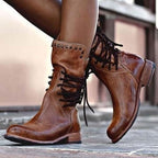 Megan™ | Botas militares con cordones a media caña y tacón bajo
