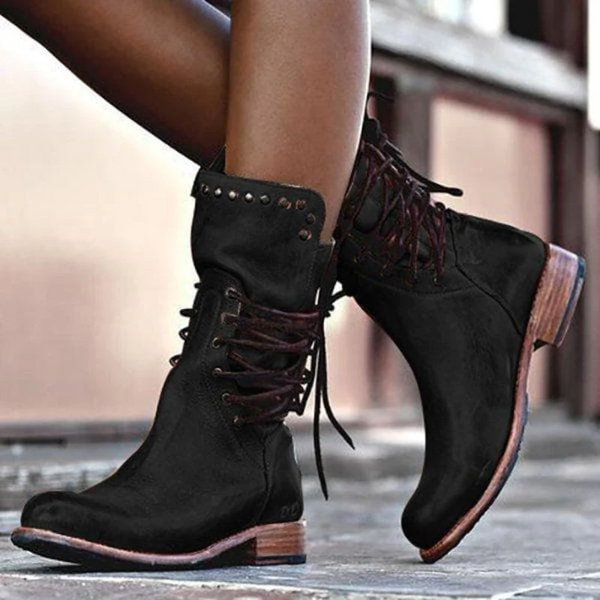Megan™ | Botas militares con cordones a media caña y tacón bajo