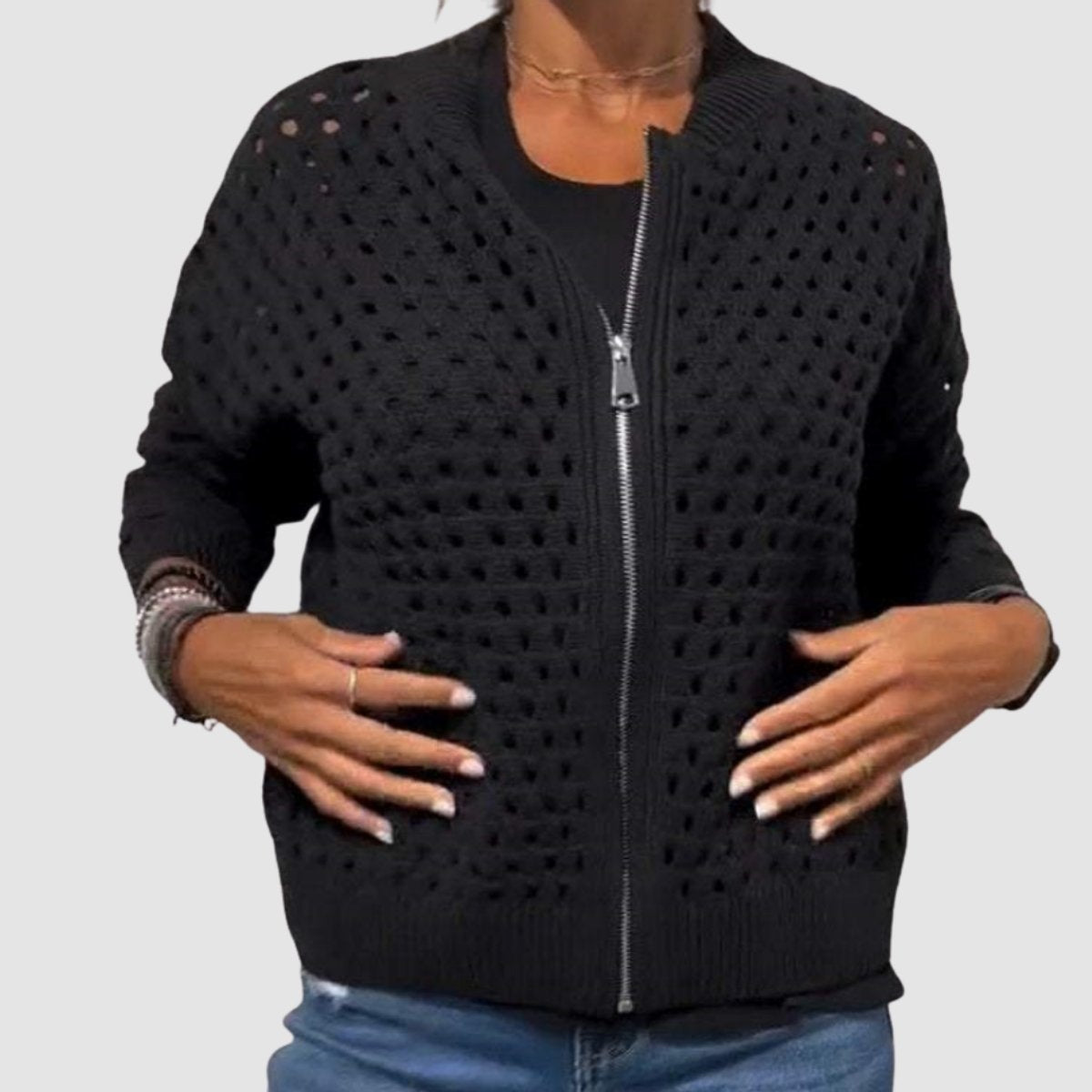 Elise™ | Cárdigan de punto calado con cremallera y manga larga