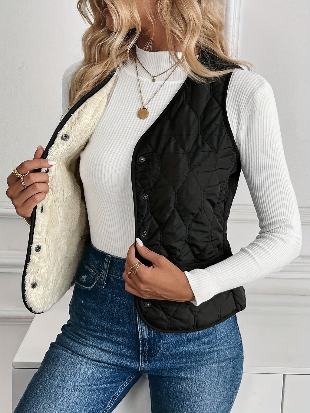 Lily™ | Chaleco acolchado reversible con forro de borreguito