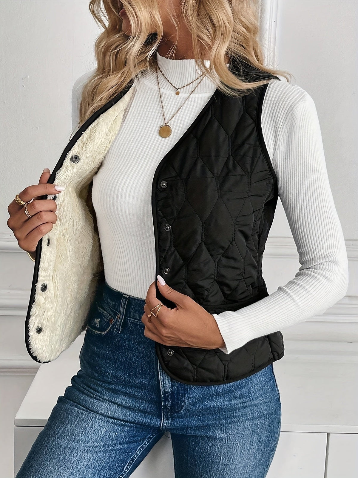Lily™ | Chaleco acolchado reversible con forro de borreguito