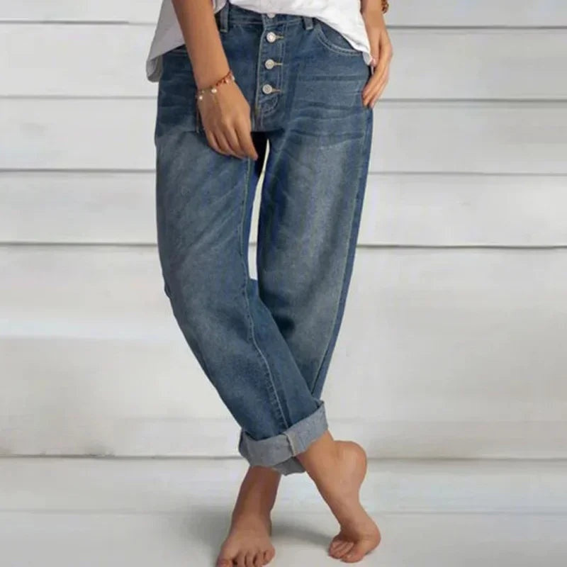 Brianna™ | Vaqueros baggy de tiro alto con bragueta de botones