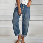 Brianna™ | Vaqueros baggy de tiro alto con bragueta de botones