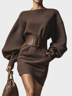 Mia™ | Vestido jersey corto con cinturón y manga larga
