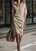 Luna™ | Vestido jersey midi con cuello polo y botones