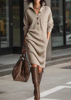 Luna™ | Vestido jersey midi con cuello polo y botones