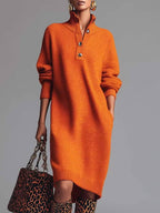 Luna™ | Vestido jersey midi con cuello polo y botones
