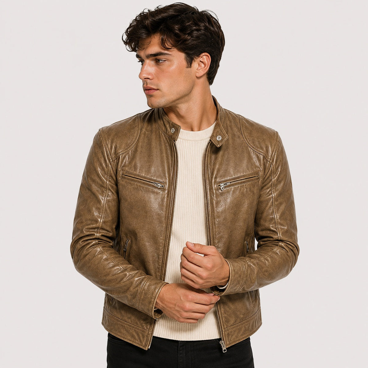 Patrick™ | Cazadora efecto piel de hombre con cuello mao