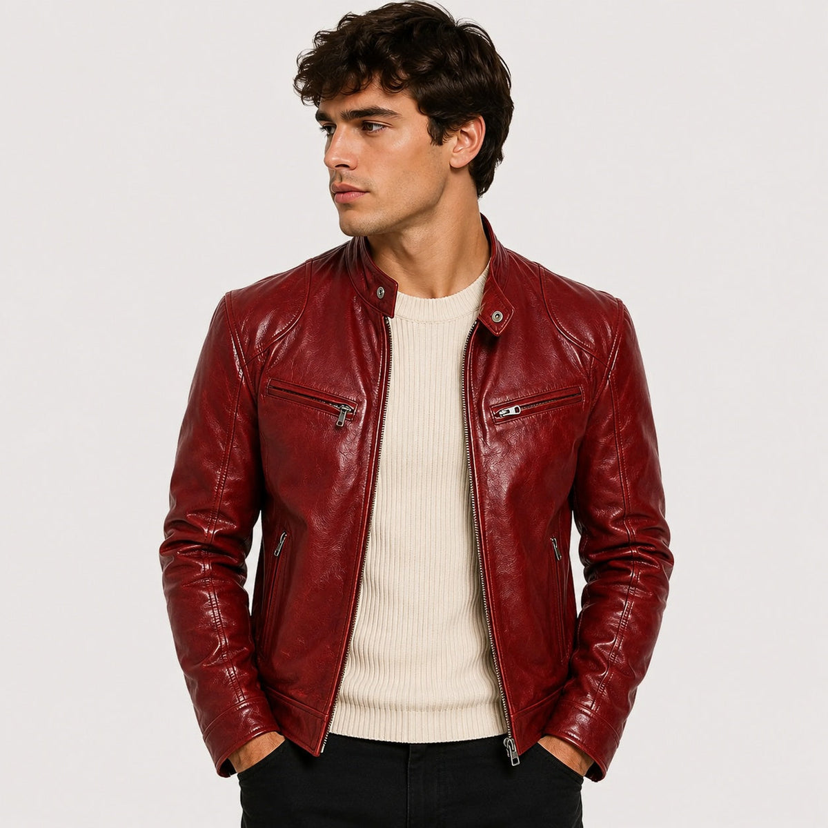 Patrick™ | Cazadora efecto piel de hombre con cuello mao