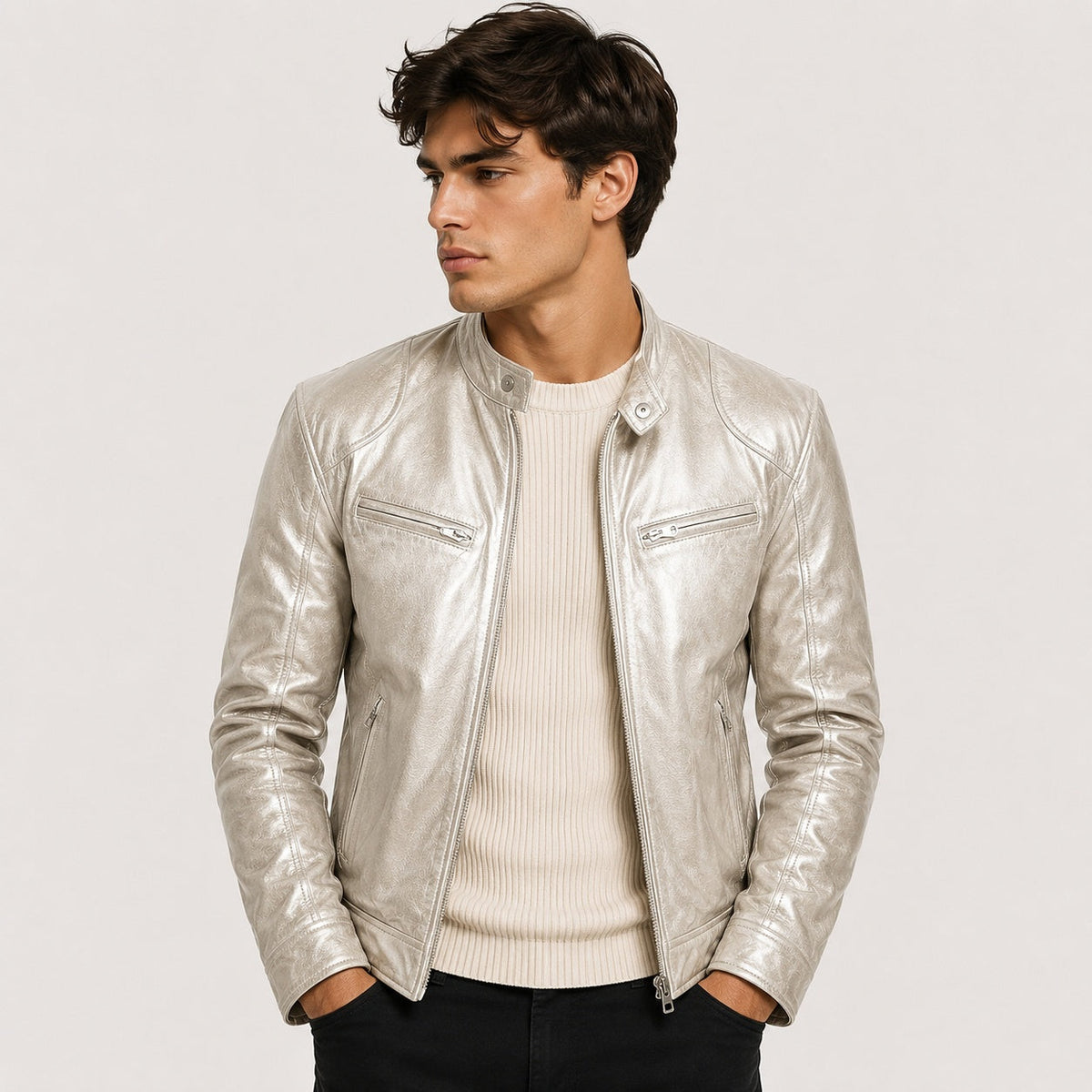 Patrick™ | Cazadora efecto piel de hombre con cuello mao