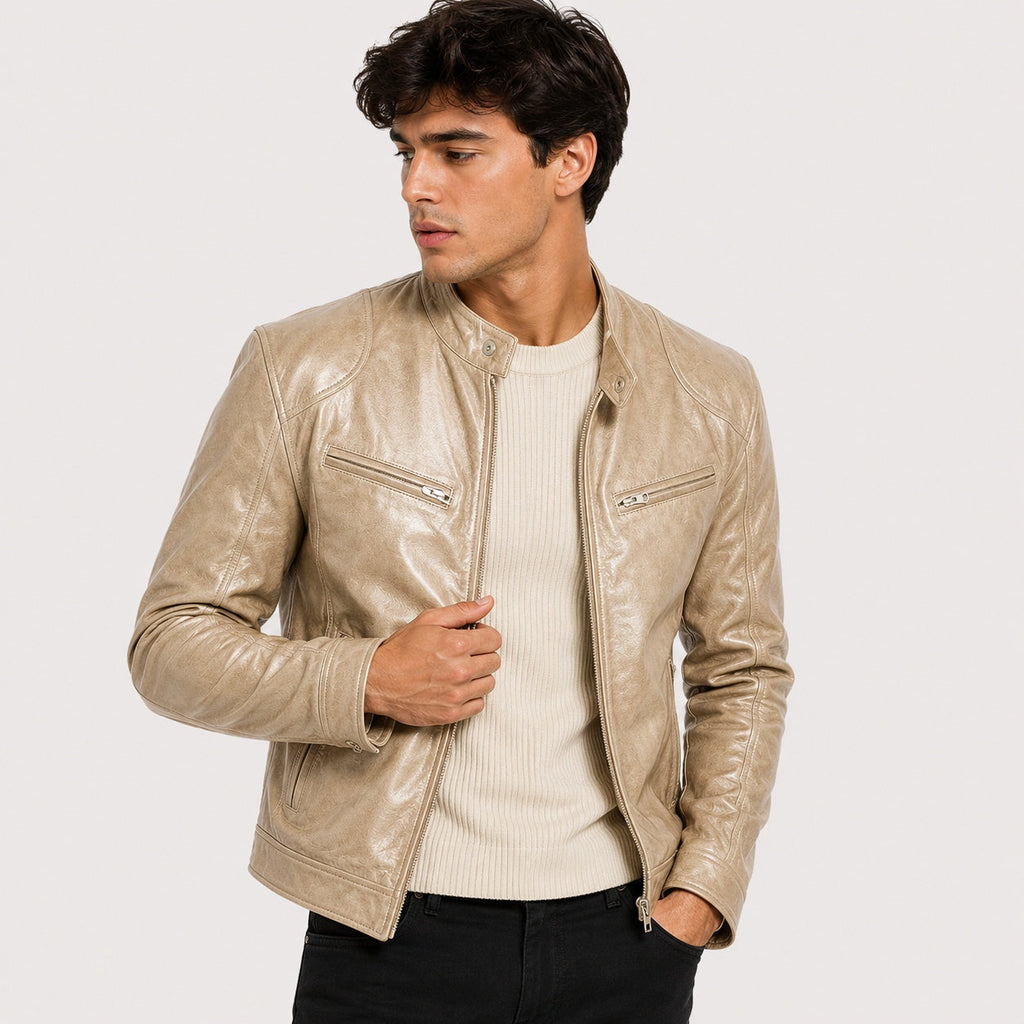 Patrick™ | Cazadora efecto piel de hombre con cuello mao