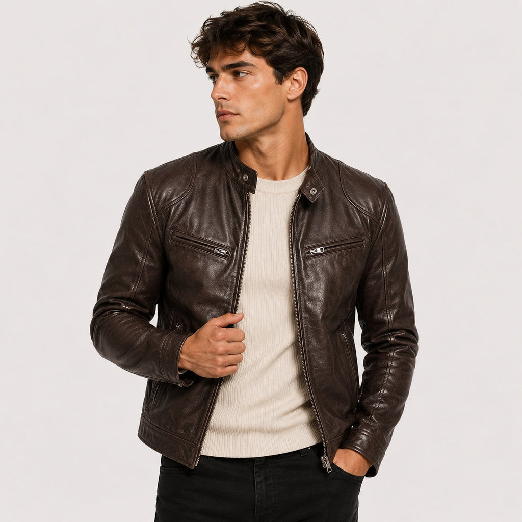 Patrick™ | Cazadora efecto piel de hombre con cuello mao
