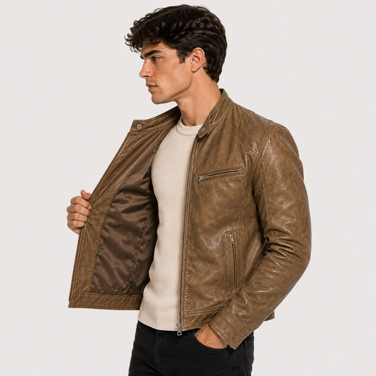 Patrick™ | Cazadora efecto piel de hombre con cuello mao