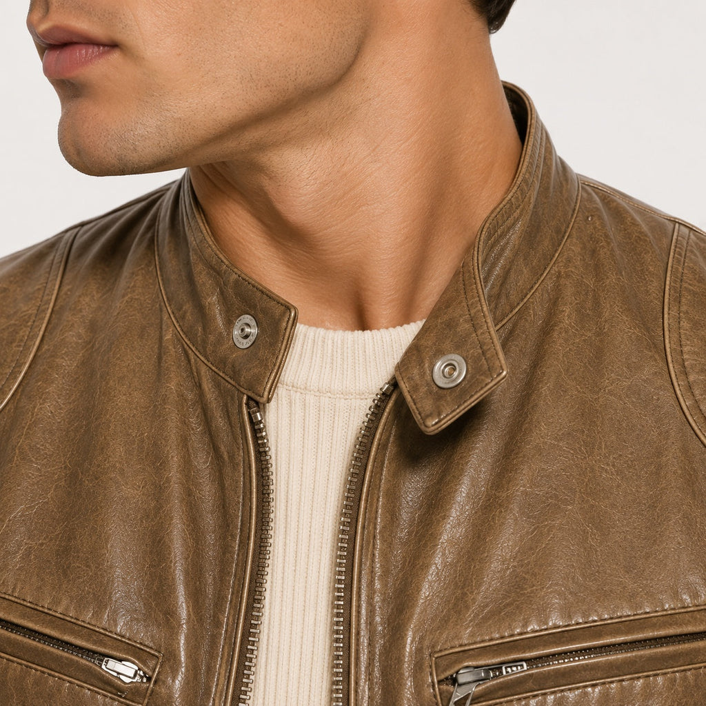 Patrick™ | Cazadora efecto piel de hombre con cuello mao