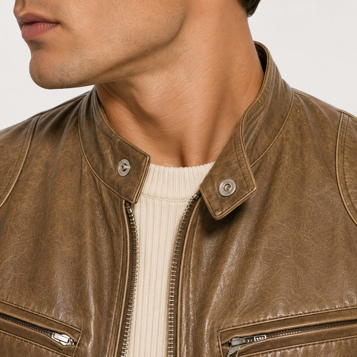 Patrick™ | Cazadora efecto piel de hombre con cuello mao