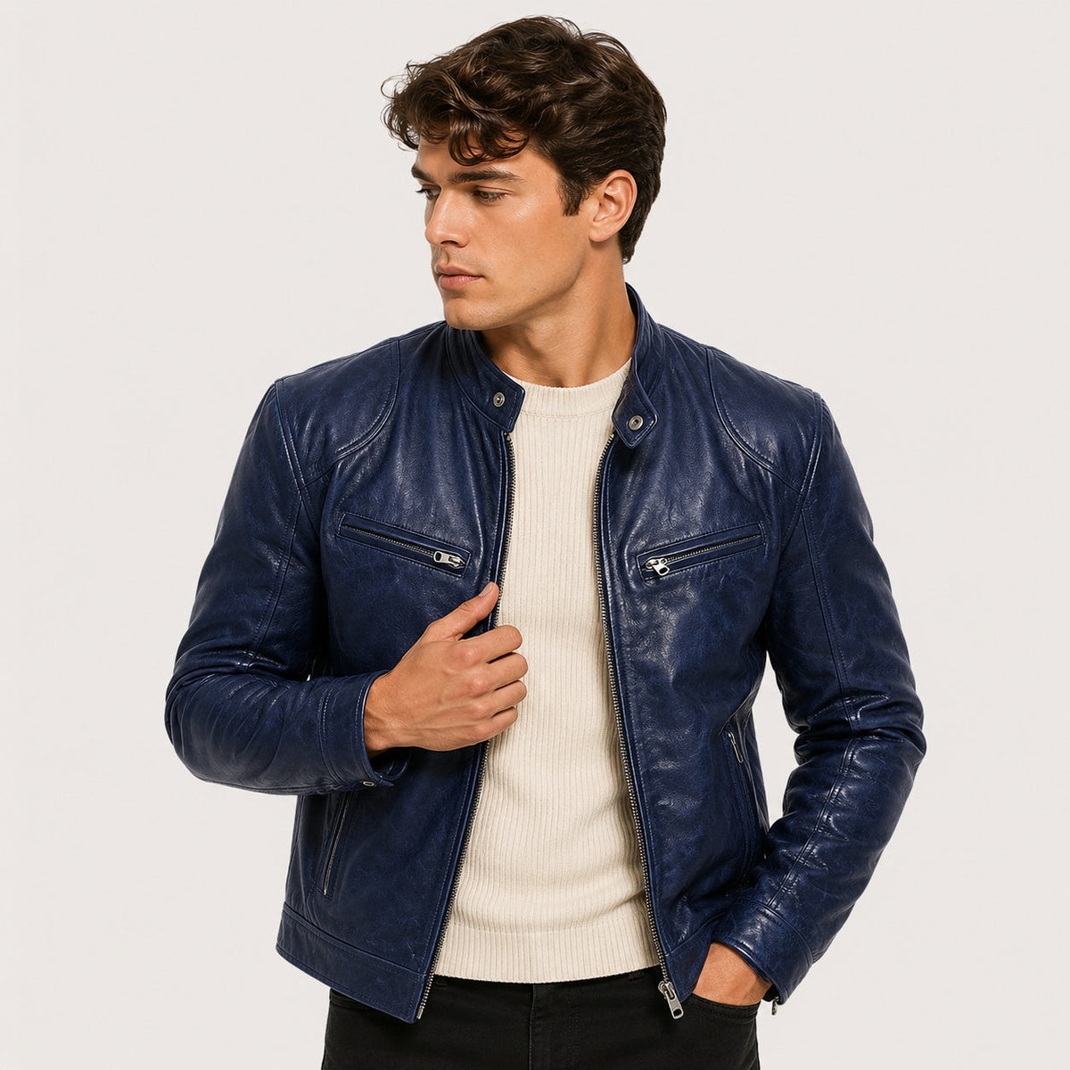 Patrick™ | Cazadora efecto piel de hombre con cuello mao