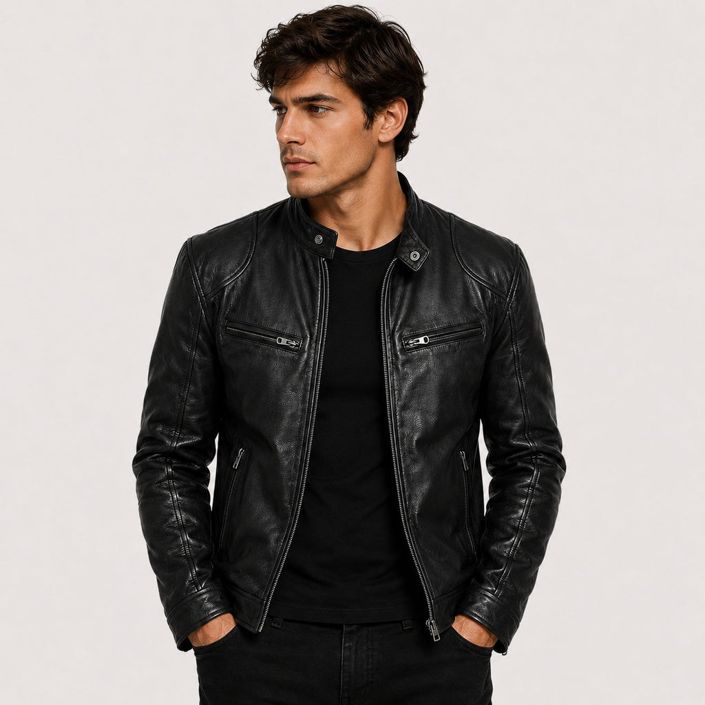 Patrick™ | Cazadora efecto piel de hombre con cuello mao