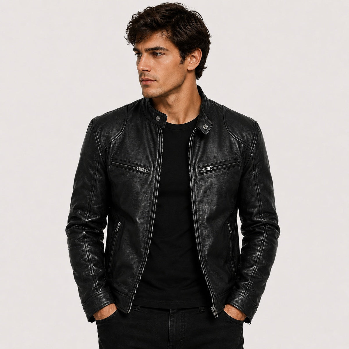 Patrick™ | Cazadora efecto piel de hombre con cuello mao