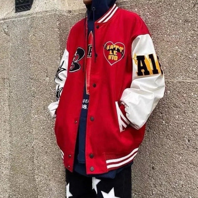 Derek™ | Chaqueta varsity oversize con parches bordados
