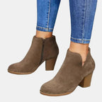 Juliette™ | Botines efecto ante con tacón de bloque y cremallera