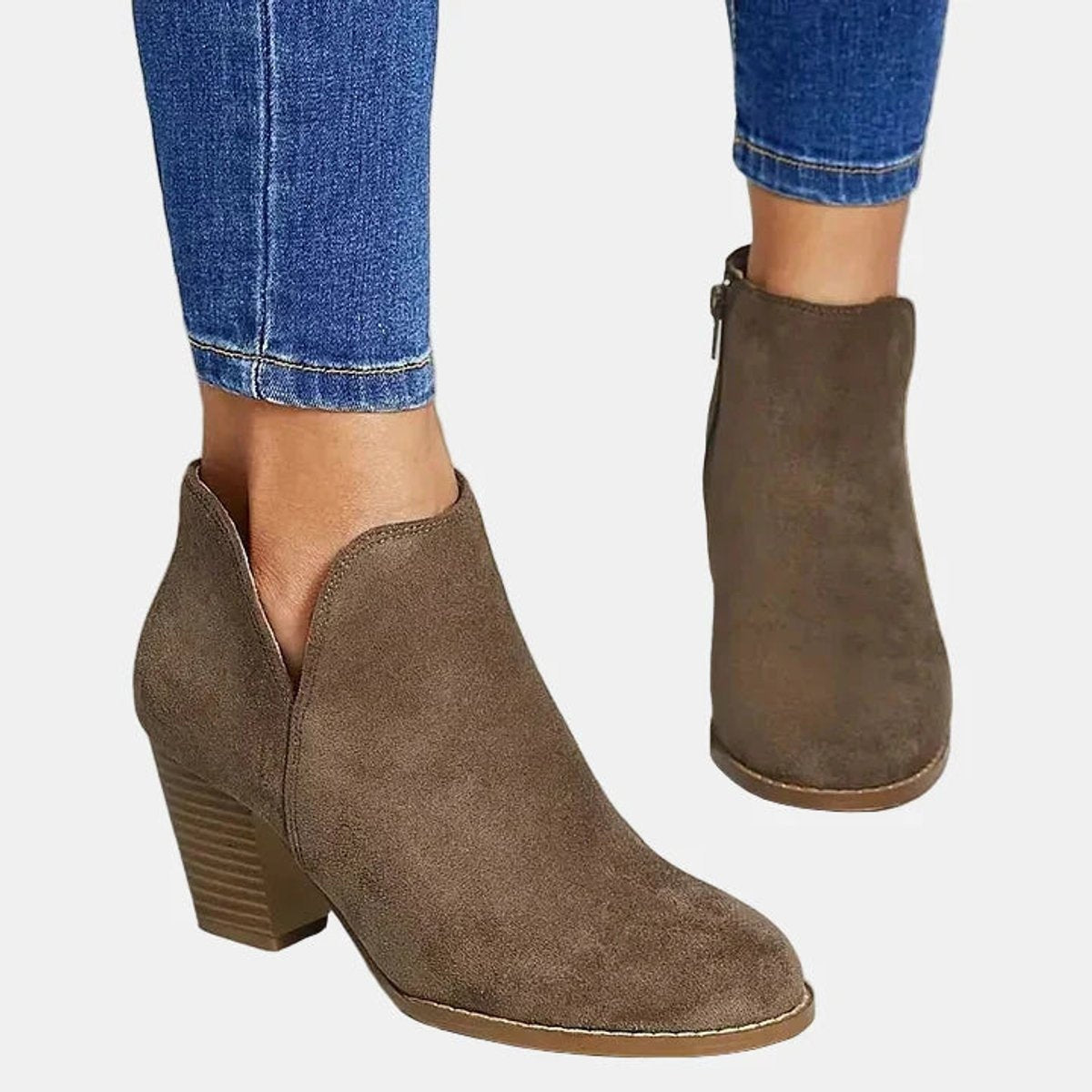 Juliette™ | Botines efecto ante con tacón de bloque y cremallera