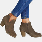 Juliette™ | Botines efecto ante con tacón de bloque y cremallera