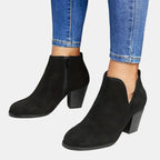 Juliette™ | Botines efecto ante con tacón de bloque y cremallera