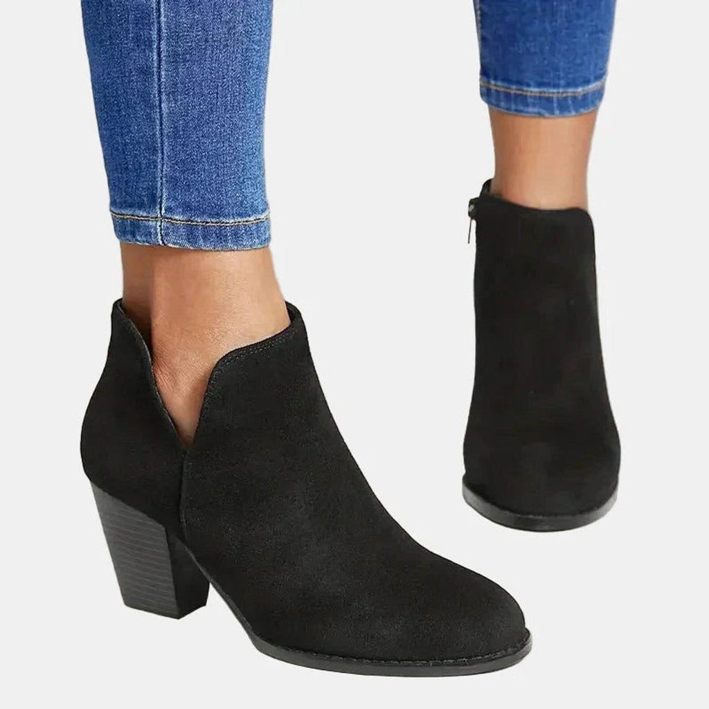 Juliette™ | Botines efecto ante con tacón de bloque y cremallera