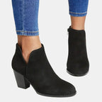 Juliette™ | Botines efecto ante con tacón de bloque y cremallera