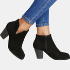 Juliette™ | Botines efecto ante con tacón de bloque y cremallera